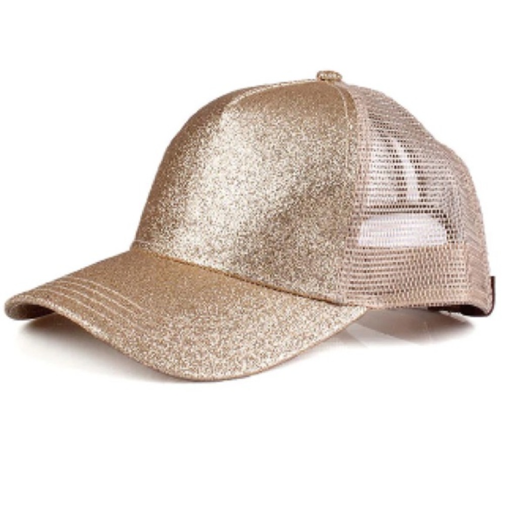 CC Beanie Gold Glitter High Ponytail Baseball Cap - Picture 2 of 6